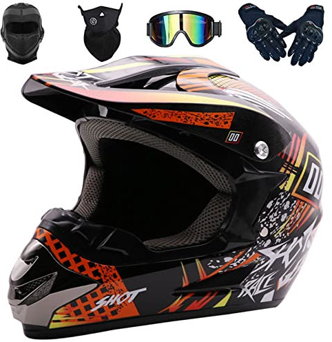 Motorradhelm Crosshelm Motocross Enduro Helm Kinder Motorrad Fullface Mit Schutzbrille/Maske/Handschuhe/Sturmhauben DOT Zertifiziert Jugend Integralhelm für Downhill Quad Bike ATV BMX Offroad MTB