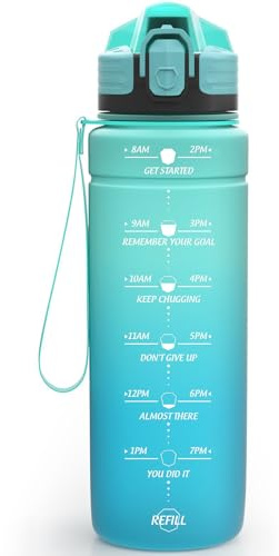 Niggeey Sport Trinkflasche 500ml, 700ml, 1L, 1,5L Trinkflasche Kinder Auslaufsicher, BPA-frei Tritan Motivierende Wasserflasche mit Zeitmarkierung, Sportflasche für Kinder, Schule, Fitness, Gym