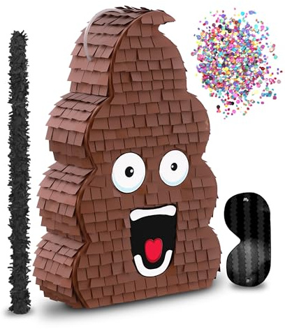 Jergrim Funny Poop Piñata 4-Piece Set perfect for Birthday Parties, Decorations, Emoticon Parties, Fun shape, Great Party Addition for kids, teens, and adults (17”X10”) Durable!