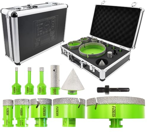 FACHLICH Diamond Core Drill Bits Set - Tile Hole Saw Kit 6/8/10/25/35/50/75/127MM+20F with 2 Diamond Beveling Chamfer Bits for Porcelain Ceramic Tile Granite Marble(11PCS)