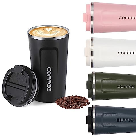 Senshuomy Travel Coffee Mug Spill-Proof,Insulated Coffee Mug to Go,Coffee Tumbler,Reusable Coffee Cups with a Sealed Lid,Thermos Cup to Keep Hot/Ice Coffee,Tea and Beer(Black/380ML)
