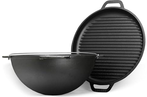 4BIG.fun Schwenktopf 8 L Kazan aus Gusseisen Kasan Asien Kessel mit Deckel-Grillpfanne Gusstopf Campingtopf mit Deckel - Bratpfanne Grill Dutch Oven Tatarskij Wok Outdoorküche Gulaschkanone Grillwok
