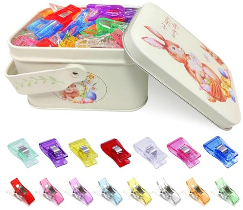 100 Stück stoffklammern zum nähen ，stoff-clips mit blechbox nähzubehör,nähclips DIY-klammern zum nähen, nähmaschinen zubehör, nähklammern stoffklammern(Mehrere Farben)