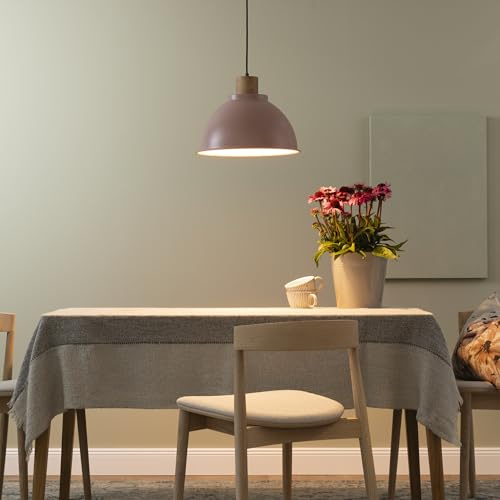 Lightbox moderne Hängelampe in Hellrosa - 120 cm, Ø 38 cm - skandinavische Pendelleuchte mit kürzbarem Kabel - E27, max. 60 W - Metall/Holz aus Kautschukbaum