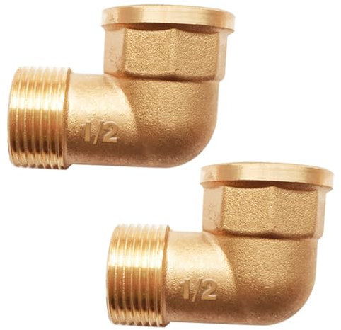 2 pezzi Gomito in ottone 90° G1/2” femmina/maschio,DN15,Gomito in ottone 90° G1/2” (Ø femmina 19,5 mm x Ø maschio 20,3 mm),Raccordo filettato adatto per acqua potabile