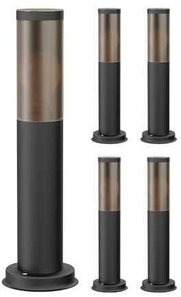 ledscom.de 5 Stück Pollerleuchte PORU schwarz für außen, Rauchoptik, inkl. E27 Lampe, Energieeffizienzklasse A, gefrostet (warmweiß, 4W, 935lm)