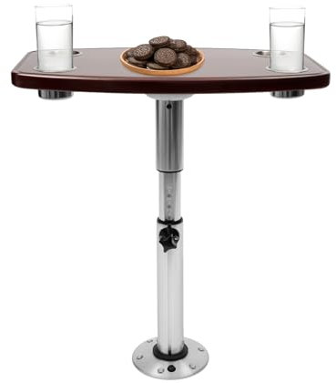 vinnyooc 60 x 38 cm - Table de bateau réglable - Table télescopique - Pour bateau, camping-car, salle à manger - Avec 4 porte-tasses