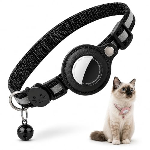 Collier Chat AirTag Premium | Support INOX Renforcé Vissé | Anti-Étranglement | Réglable 19-32cm | Qualité Supérieure | Léger 15g | Noir