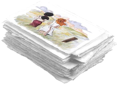 Tjockt Handgjort A6-Storlek Akvarellpapper Med Däckkant - 10,5 X 15 Cm - 300 Gsm - Premium Vitt Kallpressat Texturerat Blandat Mediapapper Tillverkat Av Återvunnen Bomull - 25 Enstaka Ark