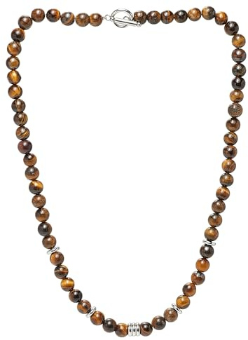 Handgefertigte Herren- und Damen-Perlenkette - 8mm Tigerauge, Blau Türkis, Schwarzer Achat Halskette - Natürliche Edelsteine Heilungs-Kristallschmuck, 50cm