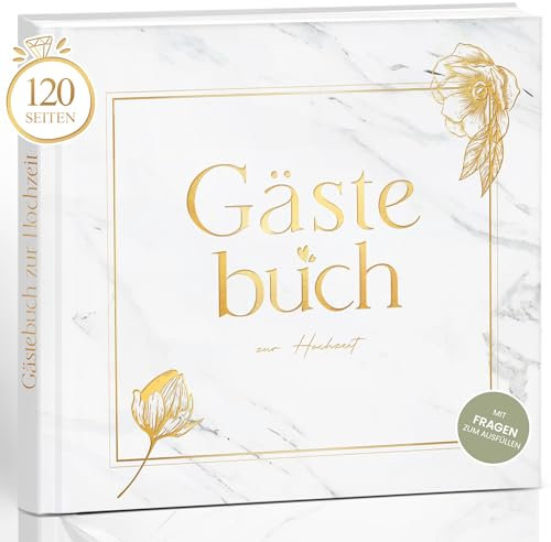 Gästebuch Hochzeit mit Fragen zum Ausfüllen,personalisiert Hochzeitsgästebuch, Goldfolie Hochzeitsbuch Gästebuch Edles Marmor Cover Hochzeitsalbum, Hochzeitsgeschenk,Kreatives Frage- und Antwortdesign