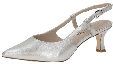 CAPRICE Slingpumps för damer av läder spets, silver, 39 EU