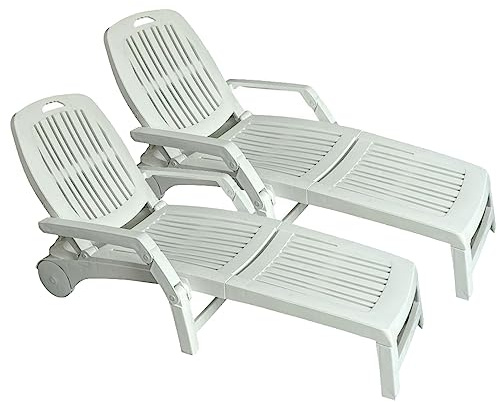 Preferspace Patio Chaise Lounge Kunststoff 60°~160° verstellbar Pool Lounge Stühle Liegestuhl zum Sonnenbaden mit Arm, Outdoor-Sonnenstühle für Strand, Hof, Terrasse