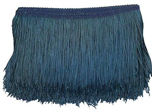 30cm x 2m Fransenborte Fransenbordüre Fransenband Dekoband Tanzfransen Schnittfranse Seide Quaste Fransen-Borten Bänder zum Nähen,DIY Basteln,Kleidung Dessous Kostüme Vorhänge Dekoration,Blau Grün