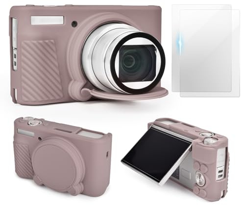 VOVMOEYA SX740 - Juego de accesorios para cámara (con 2 películas templadas LCD), funda protectora de silicona compatible con cámara digital Canon PowerShot SX730 SX740 HS, gris, compact, Informal