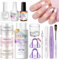 Saviland Set di unghie in acrilico, 45 g, polvere acrilica, 50 ml, liquido acrilico con base coat, top coat, smalto bianco francese, pennello acrilico, stencil per unghie in acrilico, per principianti