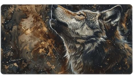 Wolf Mauspad XXL 800x300X3MM Große Tier Mousepad, Schwarz Gaming Schreibtischunterlage mit Genähte Kanten and rutschfeste Gummibasis, PC Gaming Zubehör für Home Zimmer Office, Geschenke für Männer