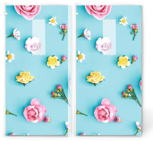 20 einzelne Taschentücher Blumen Einzelne Blüten auf blau. 2 Packungen mit 10 einzelnen Papiertaschentücher bedruckt als Geschenk.