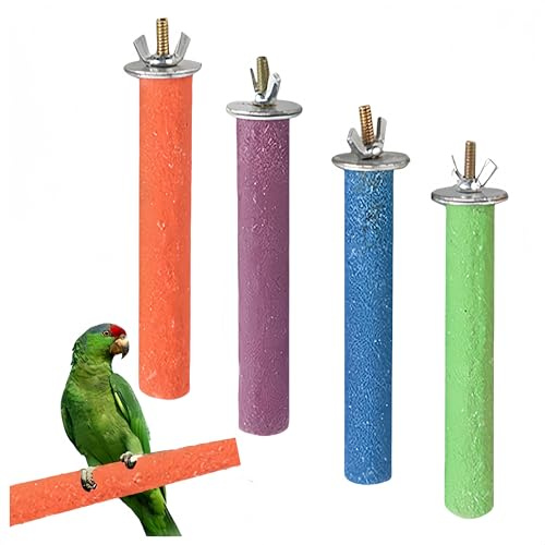 Posatoio per Pappagalli Set 4 Pezzi Giochi Trespolo Accessori Uccello Giocattolo Masticare Limaunghie Piattaforma Pulizia Zampa (20cm)