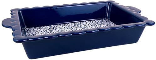 Draper James Casserole Dish with Scalloped Edge, 13x9 Ceramic Baking Plate, Serving Bakeware, Riviera Blue