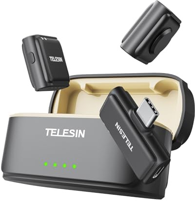 TELESIN° Wireless Lavalier Microphone (2TX + 1RX + Charging Case), One-Click Noise Reduction 200m LOS Range, Hi-Fi Audio, All-day Duration for Video Recording Fit iPhone 15 16 Series/Android/PC