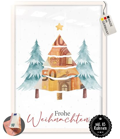 myDreamwork - Geldgeschenk Weihnachten - Verpackung im Rahmen (Weihnachtsbäume, Weiß)