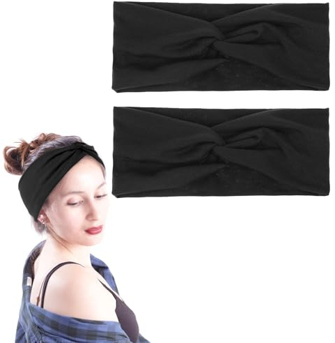 COMNICO 2 Stück Stirnbänder Damen, Breites Verdrehte Haarband Haar Schwarz | Elastisches Stirnband, Turban, Geknotete Breite Schals Haarbänder, Sport Yoga, Stirnband Haaraccessoires