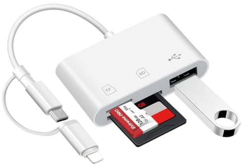 SD Kartenleser iPhone, SD Card Reader für iPhone/iPad/Kamera, SD Kartenleser USB C, iPhone SD Kartenleser, Lightning & USB-C Speicherkartenleser SD Karten Adapter mit Micro SD/SD/USB OTG Anschluss
