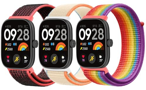 SUGARJAR Klockarmband i nylon kompatibelt med Xiaomi Smart Band 9 Pro/Mi Band 8 Pro/Redmi Watch 4, ersättningsarmband för kvinnor och män, Moyen à Grand, Nylon