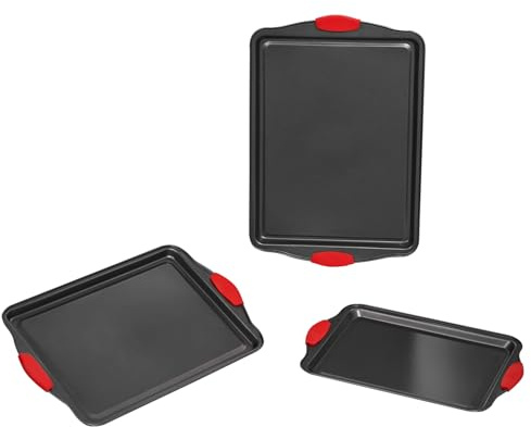VEVOR Moule à pâtisserie, lot de 3, moule à charnière antiadhésif en acier au carbone, plaque et plateau de cuisson empilable avec poignée en silicone, pour cuisson de biscuits, gâteaux, muffins, pain