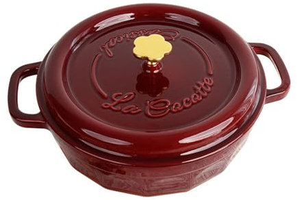 Meoky casseruola in ghisa casseruola in ghisa con Coperchio Forno Olandese stufato casalingo, fornello a induzione,Rosso