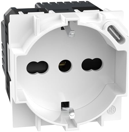 BTICINO Living Now, Presa Schuko Italiana P40 + Caricatore USB Tipo C, Quick Charge, Presa Elettrica con Alveoli Protetti, Compatibile con Spine Italiane/Schuko, 2 Moduli, KW4140A16USB