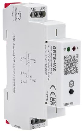 BuyWeek Schutzschalter wlan schalter hutschiene 16A 1P mit Kurzschlussschutz Leitungsschutzschalter TUYA App Fernbedienung für Smart Home Zeitschaltuhr, Smart Relais Schalter AC/DC110-240V