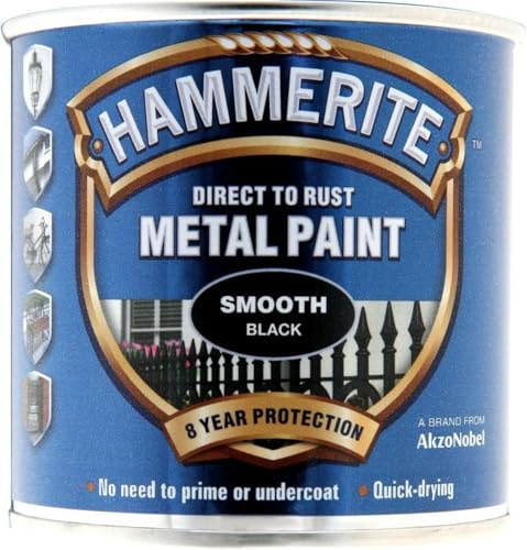 Hammerite Direct to Rust Metal Paint - Protective Coating - Quick Drying - Weather Resistant - Anti Corrosion - Exterior & Interior - 250ml - Smooth Black