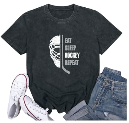 Qrupoad Eat Sleep Hockey Repeat Hockey T Shirt Women Ice Hockey Player Gift Shirts Summal Casual Graphic Tees