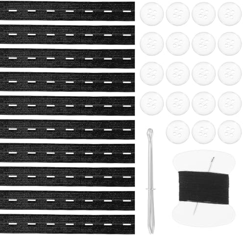 10 extensiones de cintura para pantalones, ajustadores de botones para pantalones, cintura elástica ajustable con botones y herramienta de costura, bobina de cinta de costura plana con ojales para