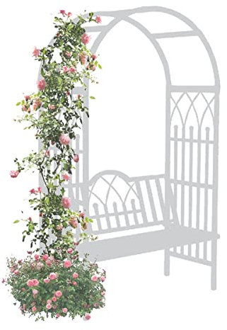Arche de jardin avec banc pour 2 personnes, treillis métallique pour plantes grimpantes, décoration de terrasse extérieure, siège de jardin blanc pour aménagement paysager et pelouse
