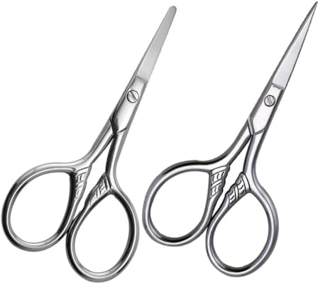 Happyyami 2 Pezzi Forbici Piccole per Sopracciglia e Barba Acciaio Inossidabile con Punta Fine e Tonda Strumenti Compatti e Leggeri per Rifinitura Precisa e Uso Portatile