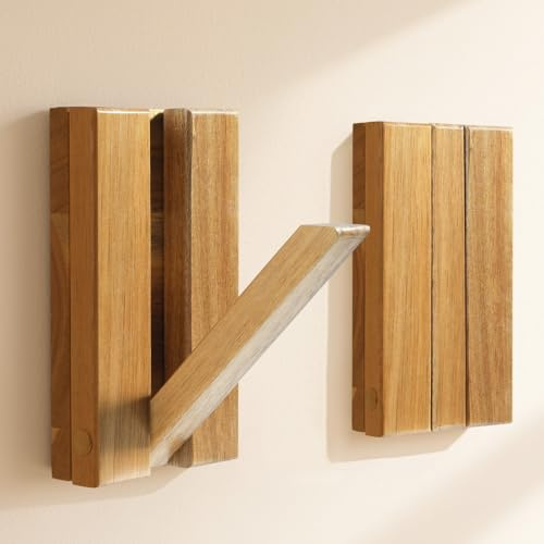 2 Pcs Folding Wall Hooks, Vintage Wooden Wall Hooks Heavy Duty for Hanging Hats, Towels & Bags – Space-Saving Sleek Design, Blending Modern & Rustic Styles