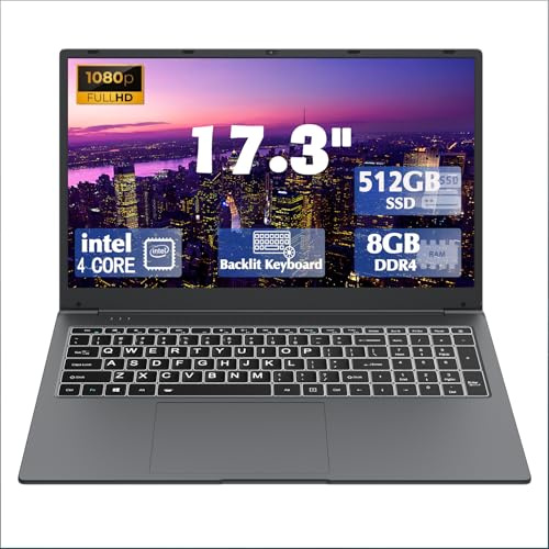 IJKKJI 17 Inch Laptop with Backlit Keyboard,Full-Size Large Font Keyboard,Celeron N5095 8GB RAM 512GB SSD,Computers with Win 11,Type-C,Webcam,Dual Wi-F,BT4.2 and Students HDMI,USB3.0,Typ-C