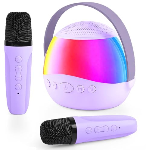 ZWOOS Karaoke 2 Microfonos Inalámbricos con Bluetooth y Luces LED, Portátil Micrófono Karaoke Infantil con 5 Efectos de Voz Divertidos y Sonido HD Nítido Festival Regalo para Niñas y Niños 3-12 Años