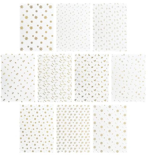 Ideen mit Herz Lot de 20 feuilles de papier transparent avec revêtement en feuille d'or - Format A4 - Pour lanternes et cartes de vœux, motifs 3D - 130 g/m² - 10 designs - Blanc - Assortiment 4
