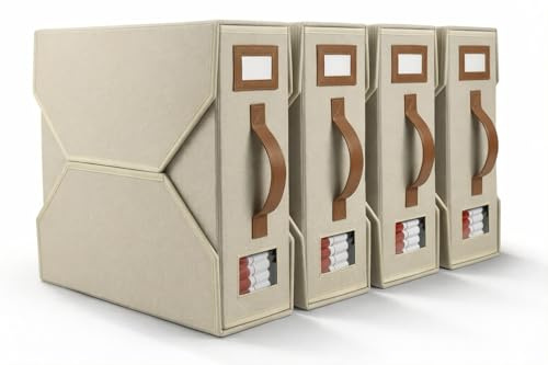 CASAKERA Rangement Drap de Lit - Lot de 4 - Organisateur de Draps - Boîte Rangement Parure de Lit & Linge de Maison - Gain de Place Organisation Dressing - Lin Beige Crème Ecru