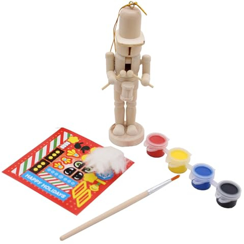 Widdle Gifts Christmas Nutcracker Paint Your own Wooden Soldier Ornament, with Stickers, 4 Colours and Paintbrush - 6020