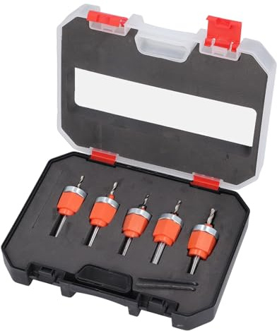 RiToEasysports Broca Avellanadora de Profundidad Ajustable, Juego Eficiente de 5 Piezas con Tope de Profundidad para Tornillos de Aleación de Aluminio, Plástico y Madera, Herramienta Práctica de