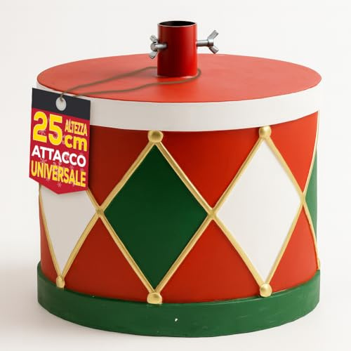 BAKAJI Base Supporto Albero di Natale in Resina, Tronco Realistico Natalizio, Riproduzione Fedele alla Realtà Solida Resistente, Attacco Universale 40mm Ganci per Adattamento Altezza (Tamburo 25 cm)