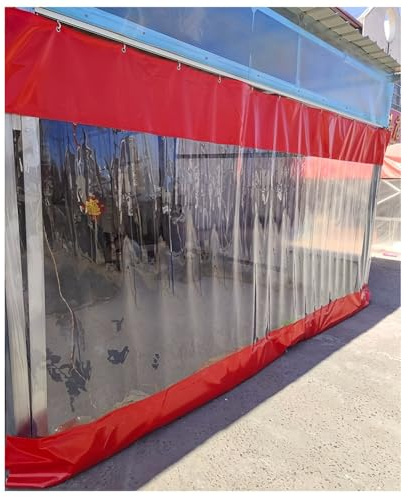Outdoor Vinyl Curtain with Clear Tarpaulin Heavy-Duty Waterproof Divider for Garage and Car Wash Station (Red 1.5x2m/4.9x6.6ft)