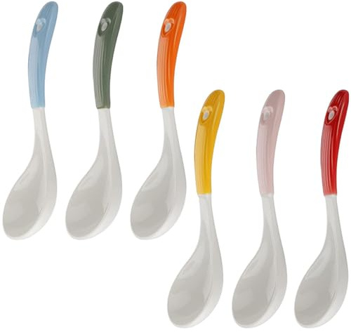 Keramik Suppenlöffel 6 Stück mit Bequemem Griff für Familien | Keramik, Multifunktionales Design, für Catering und Familienessen, Kompakte Form, Kurzer Stil