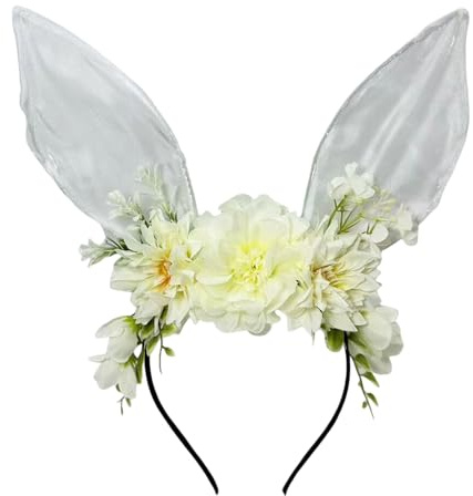 SSKHE Hasenohren Haarreif mit Blumen-Design, Osterkostüm für Erwachsene Kinder, Langes Hasen-Outfit für Partykleid, Weltbuchtag, Tierkostüm