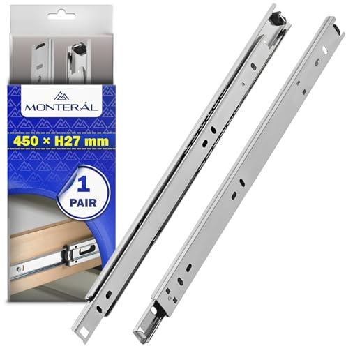 1 Paar Kugelgelagerte Schubladenschienen 450x27 mm Teilausdehnung 301 mm | Teleskopische Auszugsschienen - Garantie 10 Jahre - MONTERAL